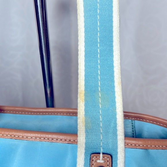 COACH Hampton aqua blue and white double handles nylon/satin satchel.  #F11993 - Picture 8 of 15